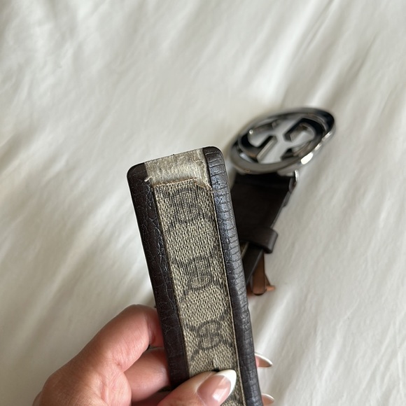 Relist - GUCCI Brown Monogram Canvas Silver Interlocking G Buckle Belt